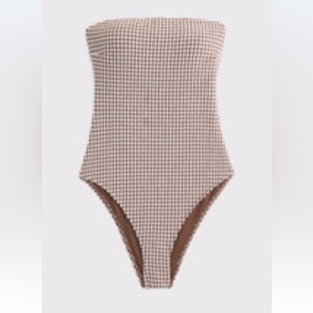 NWT A&F Marina Brown Gingham Swimsuit - Large